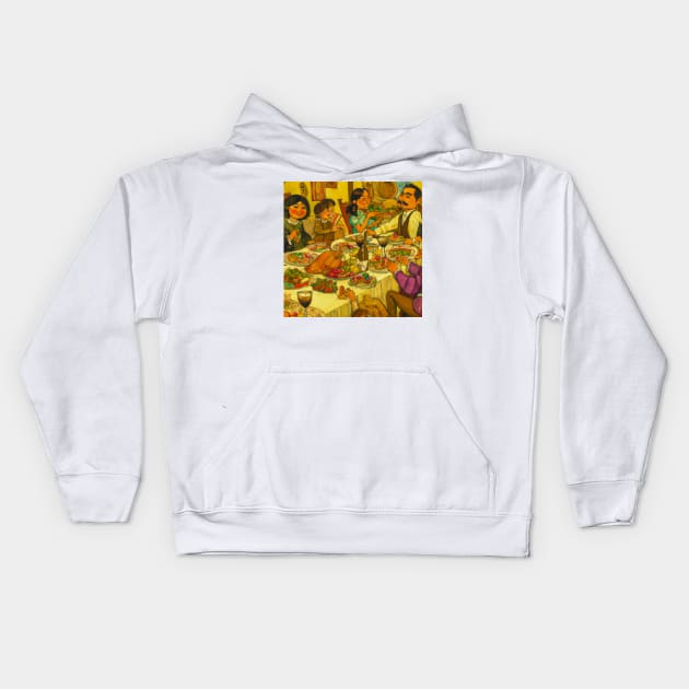 Mexican-American Family Thanksgiving Dinner Kids Hoodie by JohnCorney
